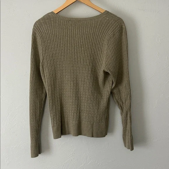 Jeanne Pierre Cable Knit Ribbed V-Neck Light Green Sweater - Picture 3 of 3